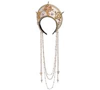 Rinascimento medievale Tudor Queen Headpiece per donna Anna Bolena Fascia Elizabettiano Royal Coronet Hood Tiara Hat