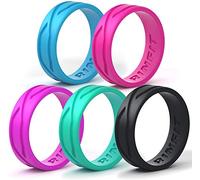 Rinfit Anello in Silicone | Wedding Band - Confezione da 5 Anelli - Progettato Silicone Anelli - Nero, Turchese, Blu, Rosa, Viola - Viene Fornito con Una Scatola Regalo, Silicone