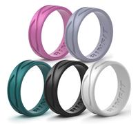 Rinfit Silicone Rings for Women - Silicone Wedding Bands Sets for Her - Patented Design Rubber Wedding Rings - 4Love Collection - SetF Size 7