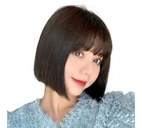 Rinfrescante Parrucche corte nere per capelli umani Parrucche corte diritte per donna Parrucca taglio corto smussato alla moda Parrucche diritte per capelli umani con frangetta Regolabile