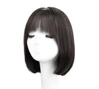Rinfrescante Parrucche corte per le donne Parrucca corta marrone dritta Capelli umani Parrucche corte con frangetta Lunghezza alle spalle Parrucca di capelli umani Soffici naturali Regolabile