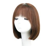 Rinfrescante Parrucche corte per le donne Parrucca corta marrone dritta Capelli umani Parrucche corte con frangetta Lunghezza alle spalle Parrucca di capelli umani Soffici naturali Regolabile