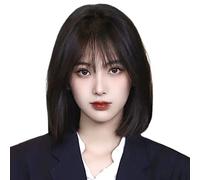 Rinfrescante Parrucche Dei Capelli Umani Per La Donna Breve Parrucca Diritta Nera Parrucca Corta Con La Frangetta Moda Per La Ragazza Parrucche Cosplay Parrucca Diritta Dei Capelli Regolabile