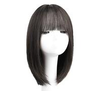 Rinfrescante Parrucche diritte di media lunghezza per donna 38cm/15"parrucca di capelli umani lisci castani freddi Parrucche di lunghezza della spalla di moda con frangetta Parrucca Regolabile