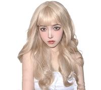 Rinfrescante Parrucche lunghe Parrucche morbide e carine con frangia Parrucche ondulate grandi bionde per donne bianche Parrucche cosplay per feste di moda ondulata riccia Regolabile