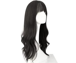 Rinfrescante Parrucche lunghe Parrucche ondulate marrone chiaro con frangetta Parrucche dall'aspetto pastello Parrucche sintetiche complete per la festa quotidiana (50cm/19,7pollici) Regolabile