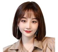 Rinfrescante Parrucche marroni Parrucche corte diritte marroni con frangia Parrucca bob marrone Parrucca di capelli umani lisci morbidi naturali Parrucche di capelli umani alla moda Regolabile