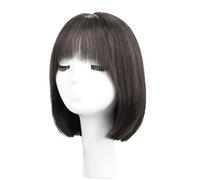 Rinfrescante Parrucche marroni Parrucche corte diritte marroni con frangia Parrucca bob marrone Parrucca di capelli umani lisci morbidi naturali Parrucche di capelli umani alla moda Regolabile