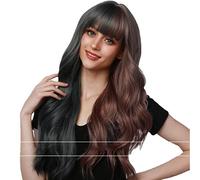 Rinfrescante Parrucche ondulate lunghe Parrucche sintetiche bionde a 2 toni con frangetta Parrucche sintetiche per capelli ricci lunghi per ragazza Parrucche sintetiche per cosplay Regolabile