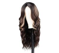Rinfrescante Parrucche ondulate sciolte Parrucche anteriori in pizzo con frangia centrale Parrucca morbida alla moda con fascia Parrucche sintetiche per le donne Rete per capelli Regolabile
