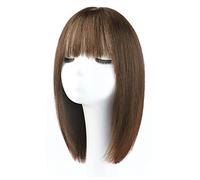 Rinfrescante Parrucche Parrucche diritte lunghe nere per donna Parrucca di capelli umani lunghi con frangia Parrucche diritte a strati di media lunghezza per capelli umani(16"/42cm) Regolabile