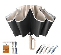 Ring Buckle Umbrella, Rain Buckle Umbrella with 41'' & 49'' Canopy, Sturdy Windproof Automatic Open Close, Compact Folding Design, Reflective Strip, for Sunny & Rainy, Couple Use (Single Beige)
