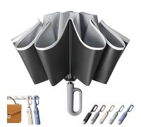 Ring Buckle Umbrella, Rain Buckle Umbrella with 41'' & 49'' Canopy, Sturdy Windproof Automatic Open Close, Compact Folding Design, Reflective Strip, for Sunny & Rainy, Couple Use (Single Grey)