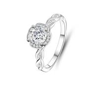 Ring Damen Zart, Engagement Ring Verdrehter Unendlichkeitsring mit Runder Moissanit-Blume 1 Karat Silber 14K Weiße gold Größe 45 (14.3)