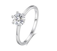 Ring Hochzeit, Pinky Ring Silber Polierter Dünner Solitärring mit 5 mm Rundem Moissanit Platin Größe 57 (18.1)