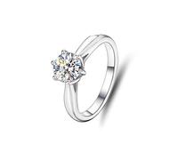 Ring Schlicht, Verlobungsring Aus Platin mit 1 Ct Rundem Moissanit-Solitär Silber Größe 57 (18.1)
