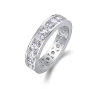 Ring Set Damen, Freundschaftsringe Ring mit 5,2 mm Breite und Einer Reihe Von 4 mm Runden Moissaniten 5.1Ct Silber 14K Weißgold Größe 63 (20.1)