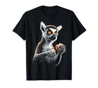 Ring-Tailed-Lemur Tiene Donut Ritratto Animale Grafica Maglietta