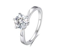 Ring Zeigefinger Damen, Fingerring Damen Breit Runder Moissanit-Solitärring mit 6,5 mm Durchmesser, 1 Karat Silber 14K Weiße gold Größe 49 (15.6)