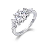 Ringe Damen Zeigefinger, Promise Ring for Women mit 4 Krappen Rundem Moissanit 2 Karat Silber 18K Weiße gold Größe 62 (19.7)