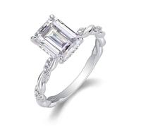 Ringe Frauen Verlobung, Ring Frau Verdrehter Ring mit 7 X 9 mm Großem Rechteckigem Moissanit 2.5Ct Silber 9K Weißgold Größe 57 (18.1)