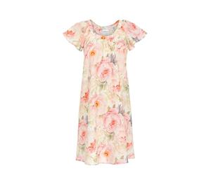 Ringella Camicia da notte da donna - Tessuto leggero in 100% cotone, linea A con scollo rotondo per una grande larghezza, maniche corte, lunghezza circa 90 cm, lavabile in lavatrice, Multicolore, 50
