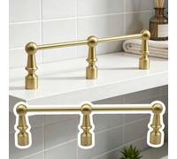 Ringhiera Anticaduta in Ottone per Mensole Bagno, Ringhiera Impermeabile | Ringhiera Protettiva Decorativa, Recinzione Antiribaltamento Vintage per Librerie Cucina Vino e Bar(Brass A,75cm)