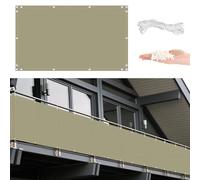 Ringhiera Balcone 50x800cm, Ad alta Densità - Resistente all'acqua Rete per Balcone Esterno con Fascette Occhielli e Funi per Protezione Privacy Balcone, Khaki