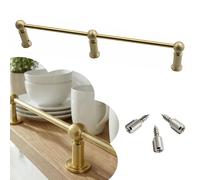 Ringhiera per Mensola Binario per Mensola in Ottone Massiccio con 3 Montanti e Viti, Set di Corrimano per Mensole Color Oro, Barra di Supporto Ribaltabile per Cucina(Style A,20in/51cm)