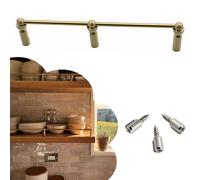 Ringhiera per Mensola Binario per Mensola in Ottone Massiccio con 3 Montanti e Viti, Set di Corrimano per Mensole Color Oro, Barra di Supporto Ribaltabile per Cucina(Style B,10in/25cm)