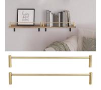 Ringhiera per Mensola Set di 2 Binari in Ottone per Mensole a Scomparsa, Binario di Protezione per Scaffalature con 4 Montanti, Parapetto per Scaffali a Gondola per Negozi(43in/109cm)