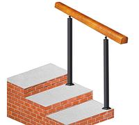 Ringhiera per scale da esterno, regolabile in legno per 1-2 gradini, include 2 pali in ferro battuto nero antiscivolo di sicurezza per uso esterno di villa giardino