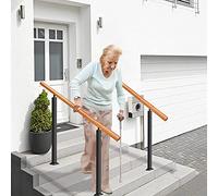 Ringhiera regolabile per scale in ghisa con guardrail in legno massello per 1-3 gradini perfetta per uso interno ed esterno Sicurezza ils per scale