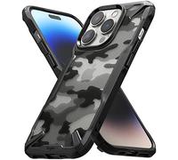 Ringke Fusion-X Compatibile con Cover iPhone 14 Pro Max (6.7''), Custodia Disegni Camuffare Antigraffio Retro Rigido con Antiurto Paraurti Robusto TPU - Camo Black