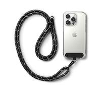 Ringke Holder Link Strap con Etichetta Nylon Nero, Tracolla Regolabile Cordino Corda Poliestere Compatibile Con Custodia Universale per Cellulare - Black & White