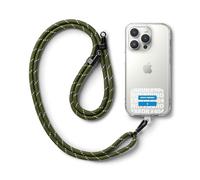 Ringke Holder Link Strap con Etichetta Progettata Graficamente, Tracolla Regolabile Cordino Corda Poliestere Compatibile con Custodia Universale per Cellulare - Blue Label/Khaki & White