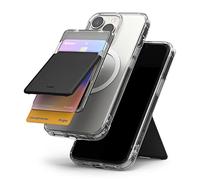 Ringke Magnetic Stand Slot Card Holder Compatibile con MagSafe, Traslucido Rigida Magnetica PC Supporto Porta Carte Credito ID Portafoglio per Cellulare Cover - Clear & Black