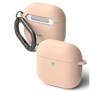 Ringke Silicone Case Compatibile con Cover AirPods 4, Custodia Protettiva Resistente ai Graffi con Moschettone e Portachiavi - Pink Sand