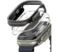 Ringke Slim per Apple Watch Ultra 4/3 / 2/1 - Clear & Titanium Black | Cover, custodia, 2 pezzi, sottile, leggero, rigida PC