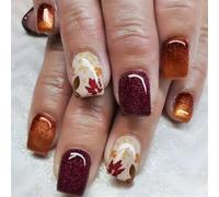 Ringraziamento Press On Nails Breve Piazza Unghie Finte Con Foglie D'acero Modello Per Le Donne Manicure Decorazione 24Pcs Stick On Nail