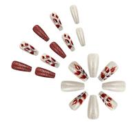 Ringraziamento Press Su Unghie Glitter Acrilico Finte Unghie Foglie Di Acero Costruzioni Bastone Lucido Per Le Donne 24pcs Easy Nail Nail