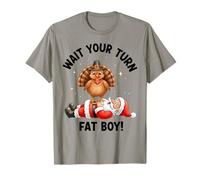 Ringraziamento vs Natale Aspetta Il Tuo Turno Turchia Santa Umorismo Maglietta