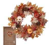Ringraziamento Wreath, Pumpkin Berries Wreath Front Door Decor, Indoor Outdoor Autumn Ornament with Hook for Wall, Window, Garden, Fence, Home, Hotel, Holiday Seasonal Scene Prop