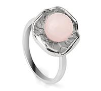 Rings Women, Silver Lotus Leaf Fefas intarsiata rotonda Rosa naturale Rosa Quarzo Regolabile Open Open Aneling Anello Anello Giochi di conto Gioielli per donne Regalo per San Valentino