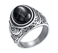 Ringschachtel 2 Ringe Retro-Schmuck Türkis Ringe für Männer Stahl eingelegt drei Farben Ring Männer dominant Opal Ring Gardine Ringe Mit Clip (Black, B)