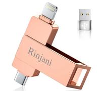 Rinjani Chiavetta USB 256GB per iPhone MFI Lightning,Chiavetta USB C Per iPhone 15/16/OTG Android Smartphone/iPad/PC,(Senza APP)Penna USB 3.0 Pen Drive Memoria Esterna per Scaricare Foto,Video 3 in 1