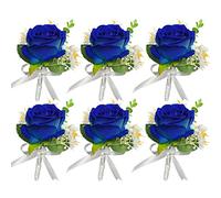 Rinlong 6 pezzi Boutonnieres con spilli per uomini matrimonio, sposo spilla bouquet, testimone, blu navy reale per festa di nozze ballo