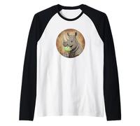 Rinoceronte Carino E Dolce Mangia Un Gelato Verde Maglia con Maniche Raglan