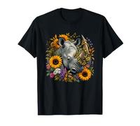 Rinoceronte con Girasoli E Fiori di Campo Natura Maglietta