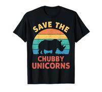 Rinoceronte Salva il Paffuto Unicorni Animale Retro Maglietta